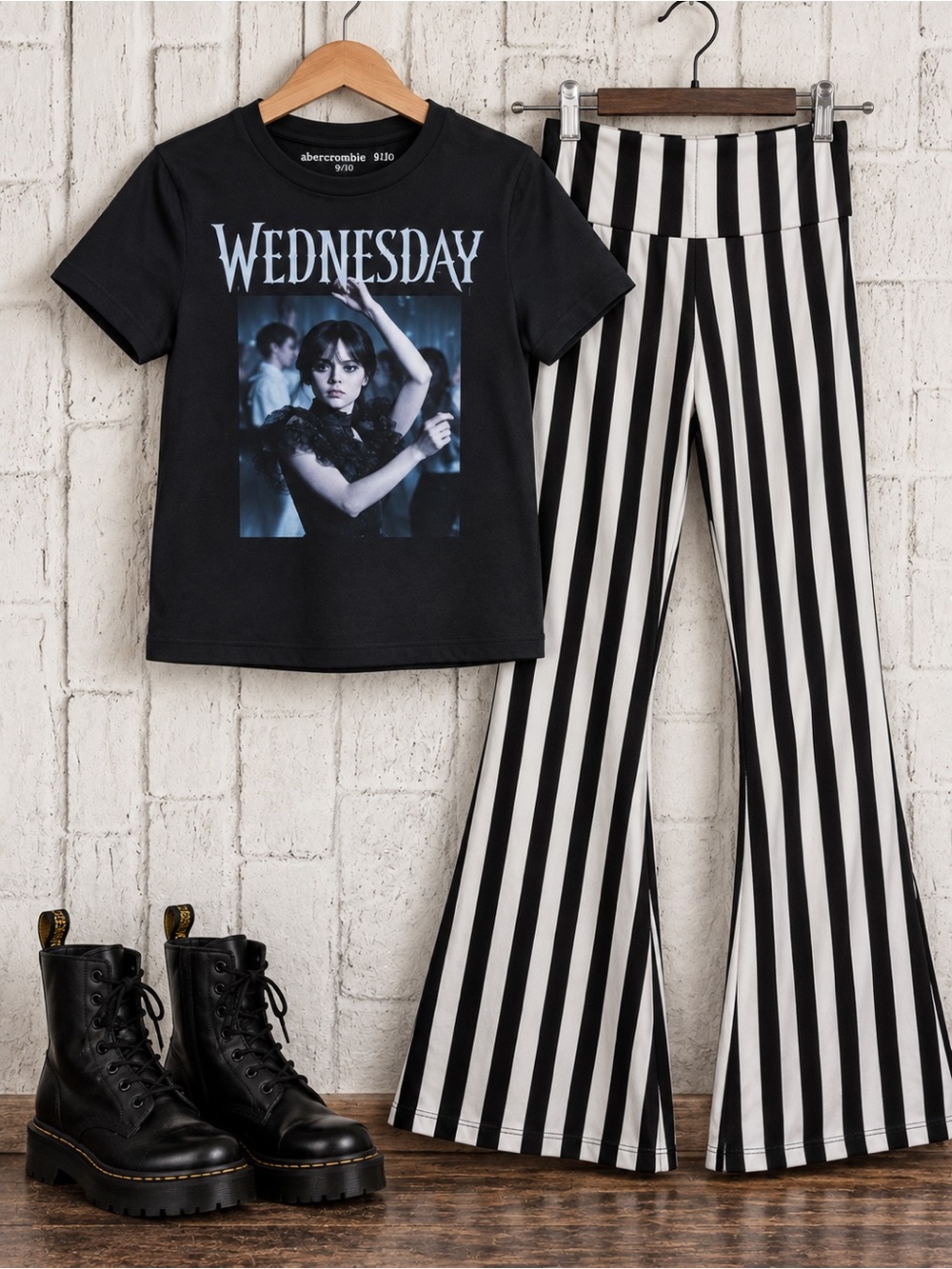 🖤 Abercrombie Kids Wednesday Addams Outfit Bundle Size 9/10 Striped Flare Pants